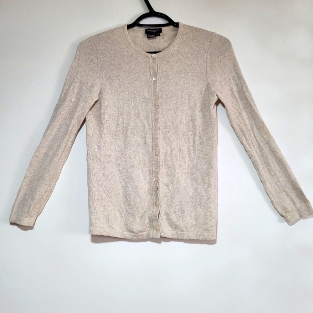 Cream Button-Front Crewneck Cardigan